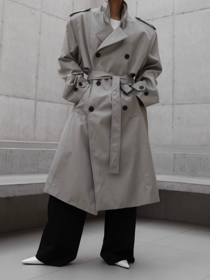 PADDED DETAIL OVERSIZED DOUBLE BREASTED TRENCH COAT