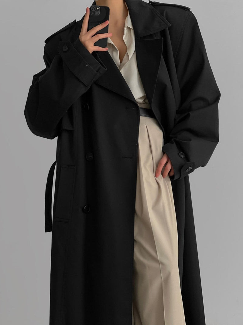 PADDED DETAIL OVERSIZED DOUBLE BREASTED TRENCH COAT