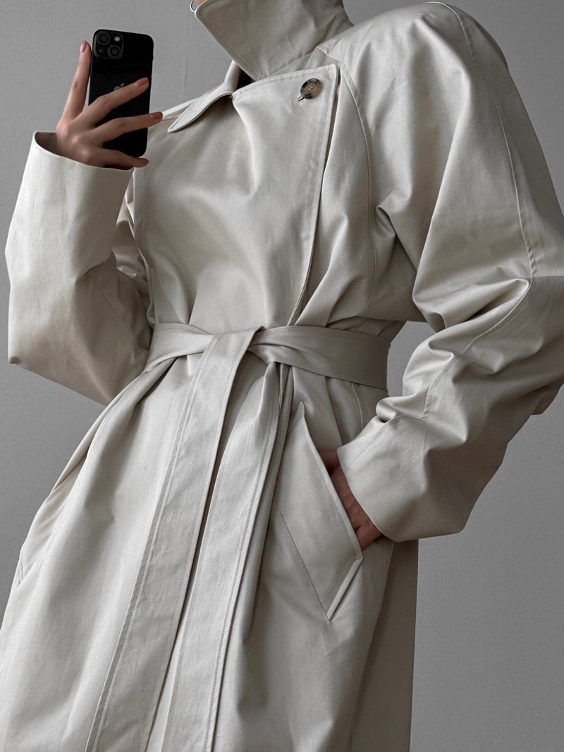 PADDED DETAIL OVERSIZED DOUBLE BREASTED TRENCH COAT