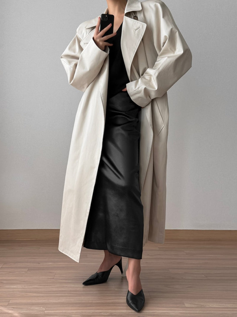 PADDED DETAIL OVERSIZED DOUBLE BREASTED TRENCH COAT