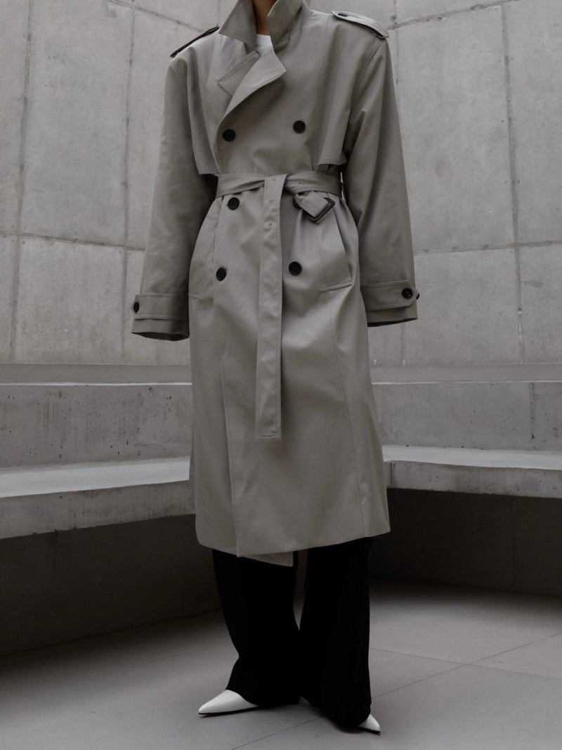 PADDED DETAIL OVERSIZED DOUBLE BREASTED TRENCH COAT