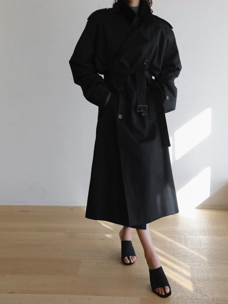 PADDED DETAIL OVERSIZED DOUBLE BREASTED TRENCH COAT