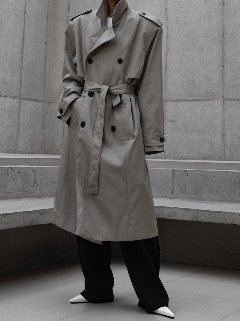 PADDED DETAIL OVERSIZED DOUBLE BREASTED TRENCH COAT