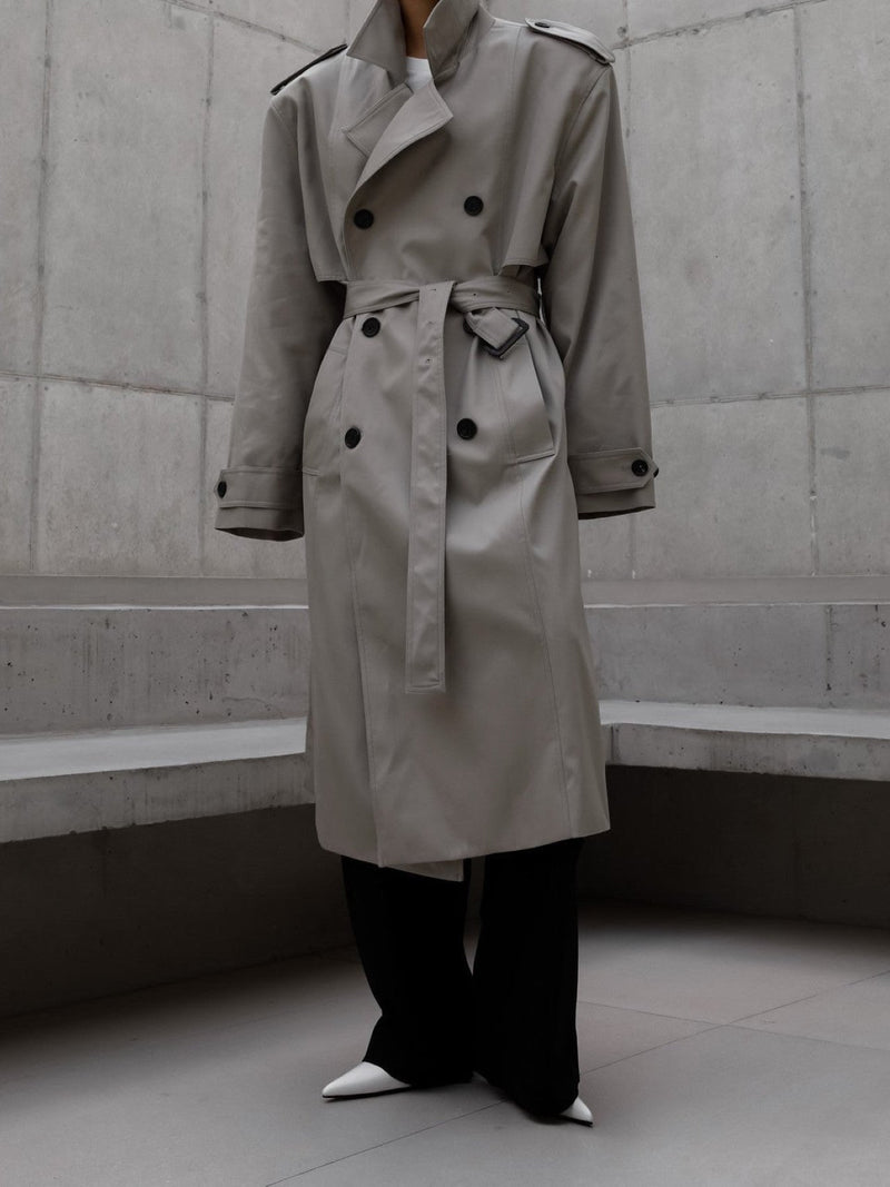 PADDED DETAIL OVERSIZED DOUBLE BREASTED TRENCH COAT