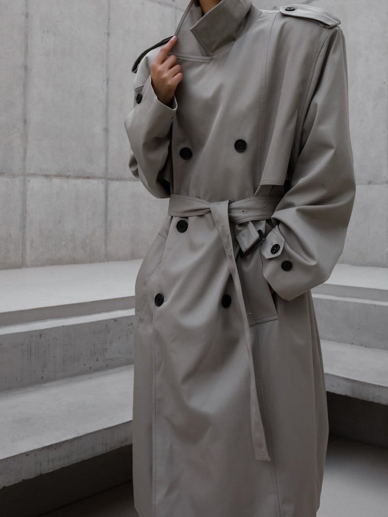 PADDED DETAIL OVERSIZED DOUBLE BREASTED TRENCH COAT