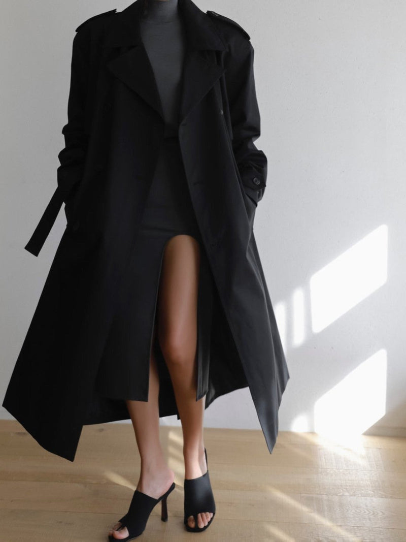 PADDED DETAIL OVERSIZED DOUBLE BREASTED TRENCH COAT