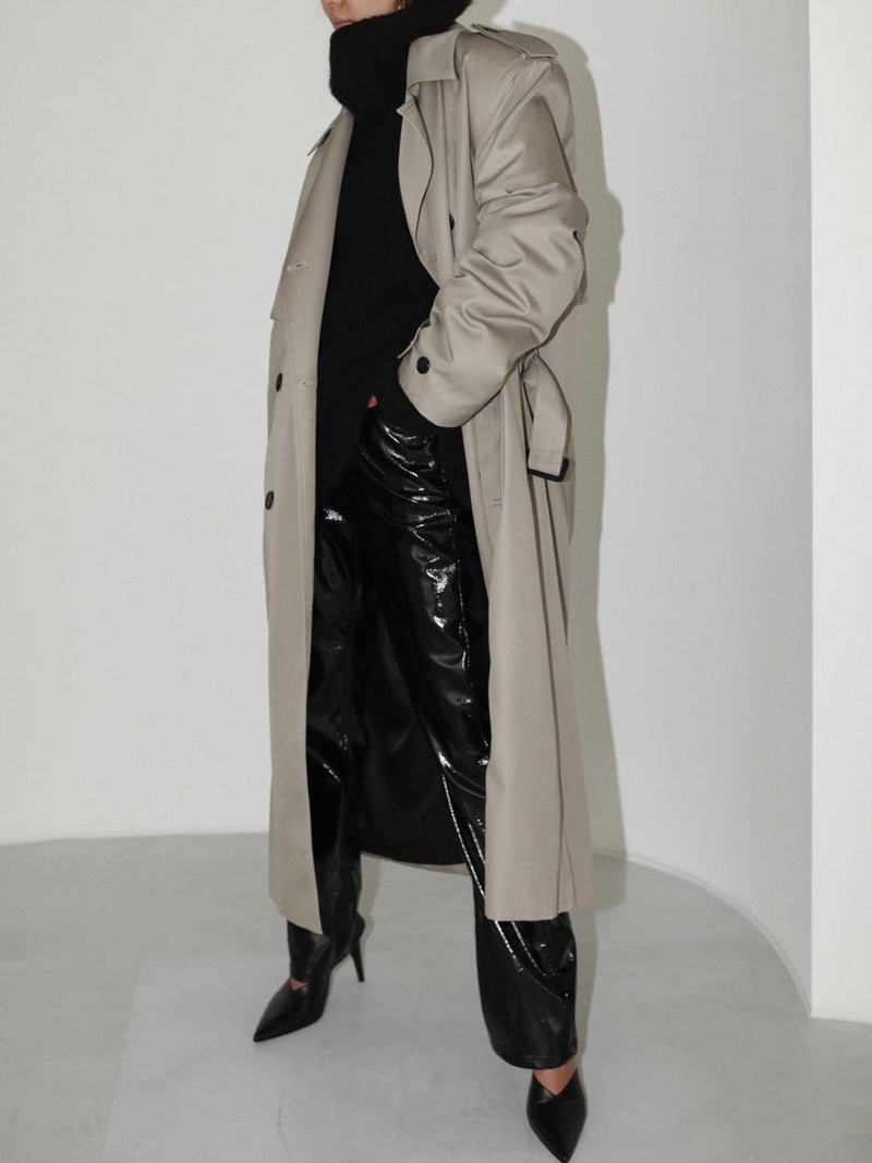 PADDED DETAIL OVERSIZED DOUBLE BREASTED TRENCH COAT