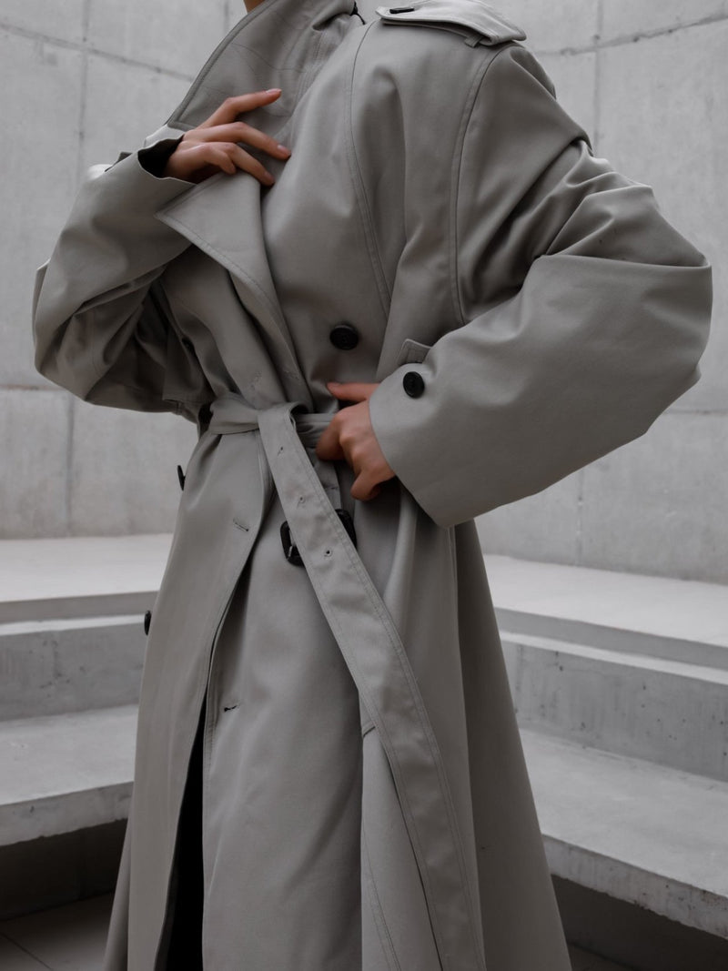 PADDED DETAIL OVERSIZED DOUBLE BREASTED TRENCH COAT