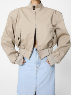 PADDED SHOULDER COTTON HARRINGTON JACKET