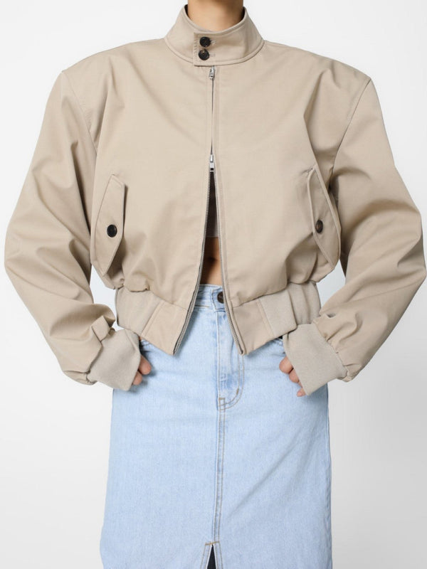 PADDED SHOULDER COTTON HARRINGTON JACKET