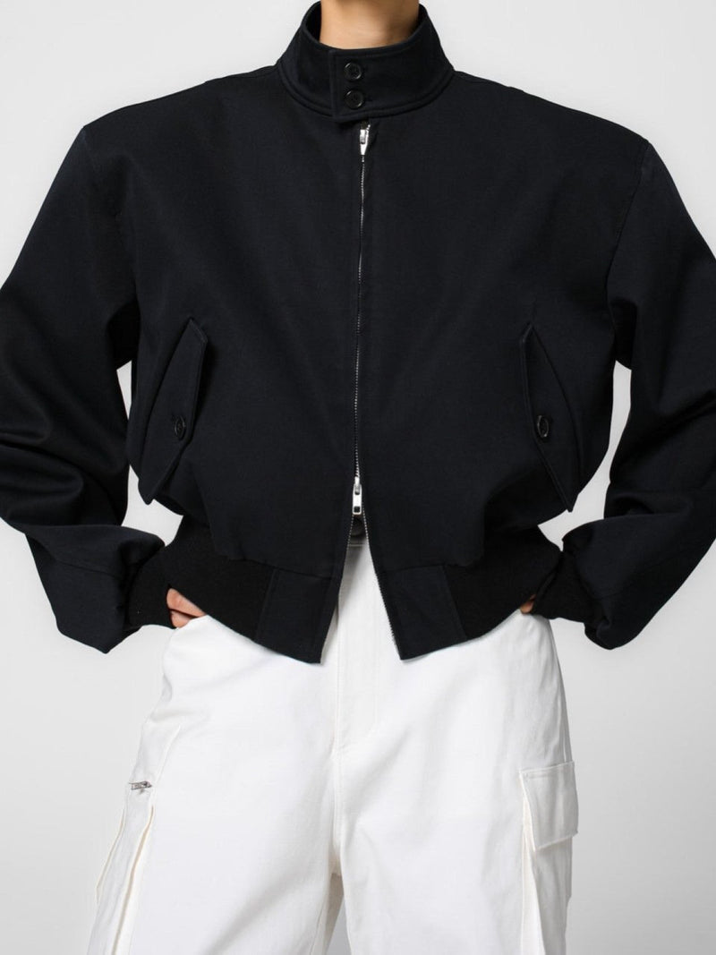 PADDED SHOULDER COTTON HARRINGTON JACKET