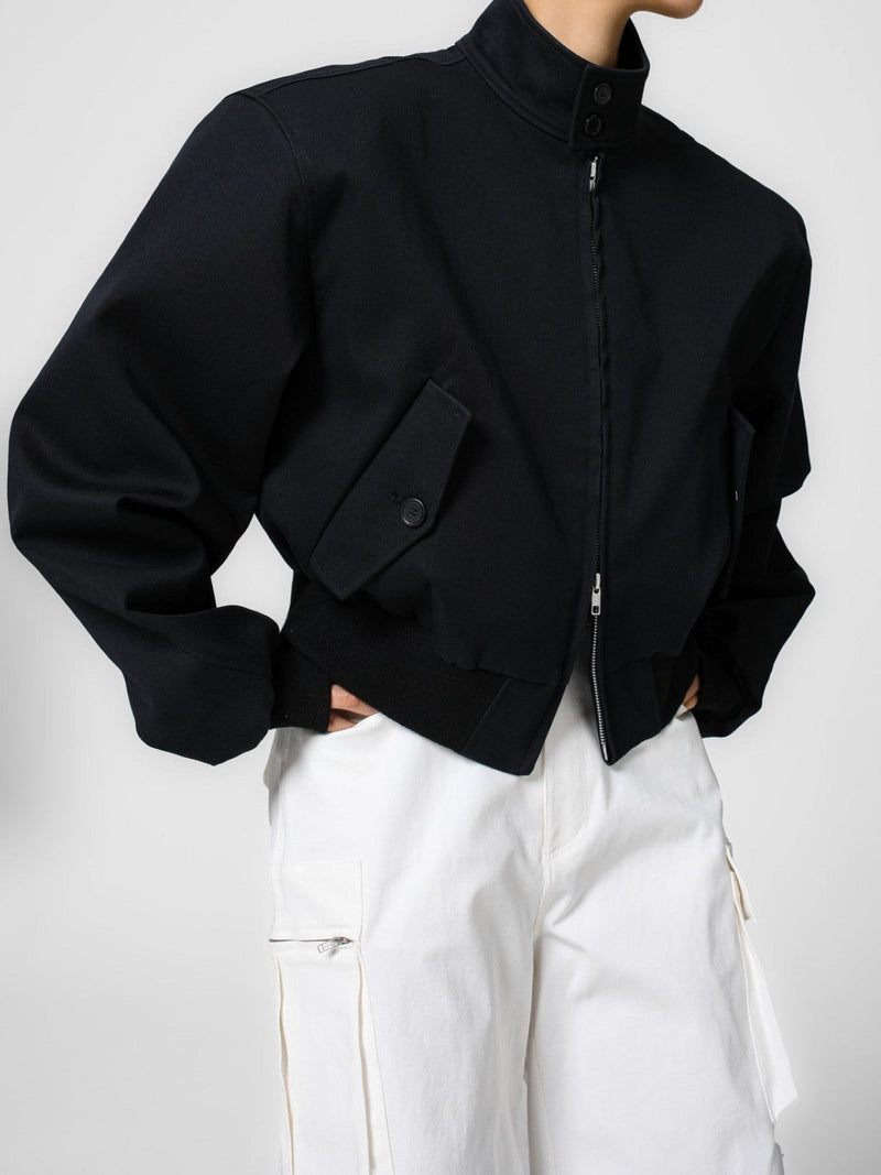 PADDED SHOULDER COTTON HARRINGTON JACKET