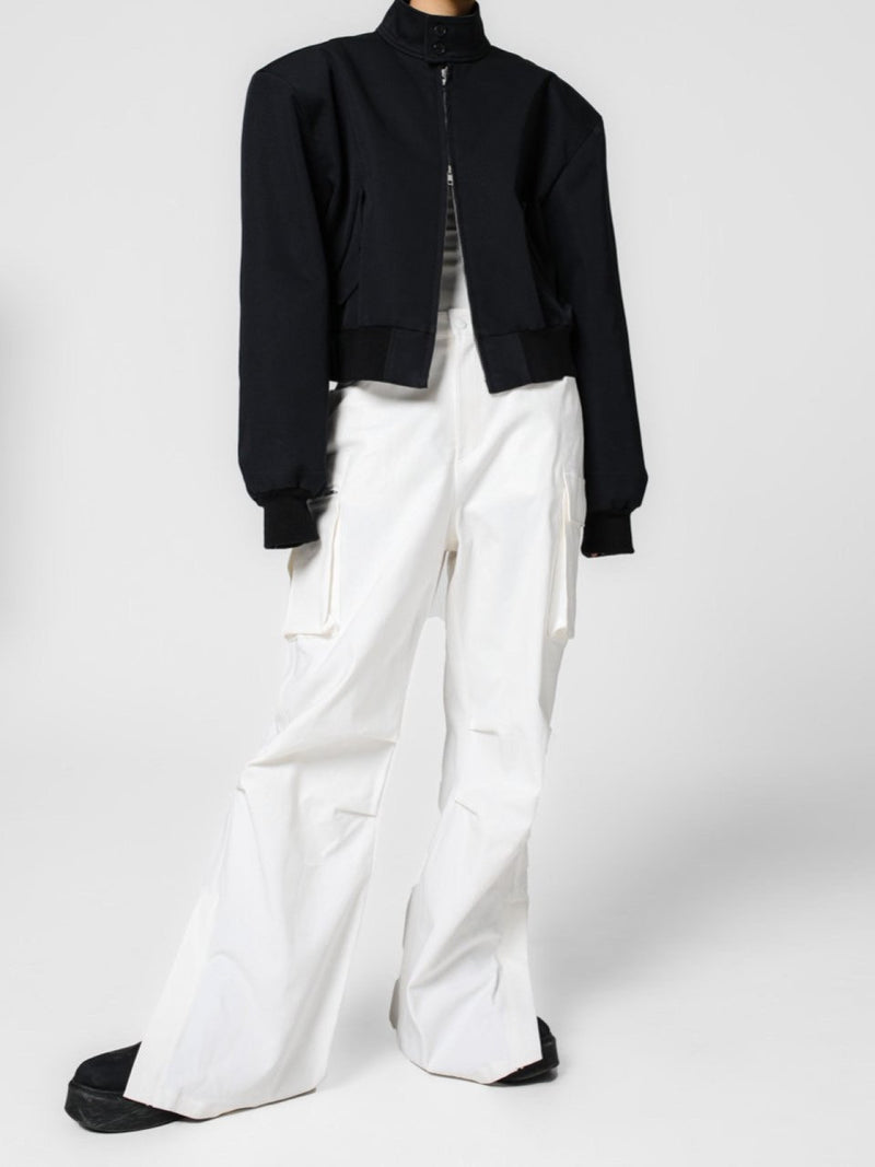 PADDED SHOULDER COTTON HARRINGTON JACKET