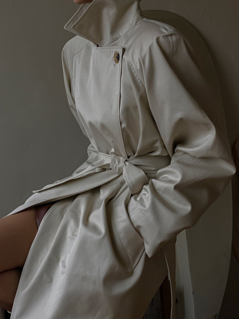 PADDED SHOULDER OVERSIZED COTTON TRENCH