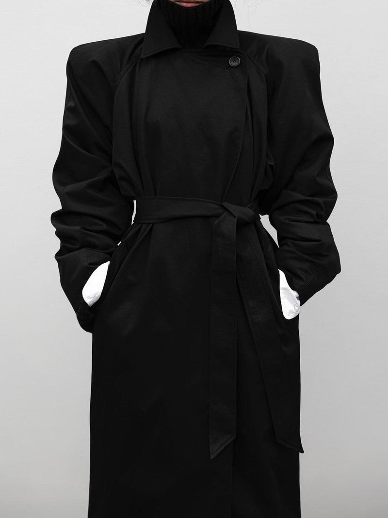 PADDED SHOULDER OVERSIZED COTTON TRENCH