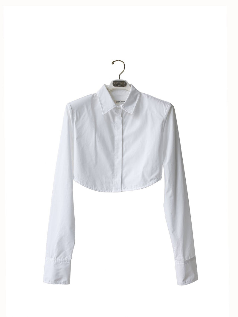 PADDED SHOULDER CROPPED BUTTON DOWN SHIRT