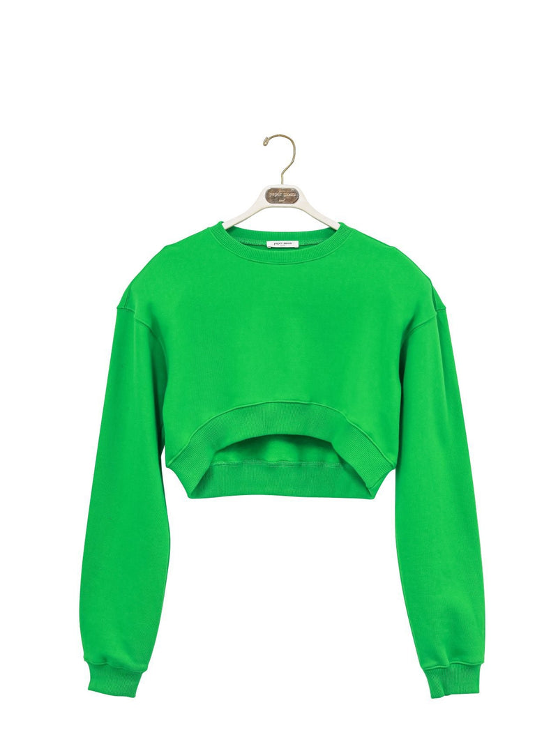 PADDED SHOULDER UNBALANCED CROPPED SWEATSHIRT