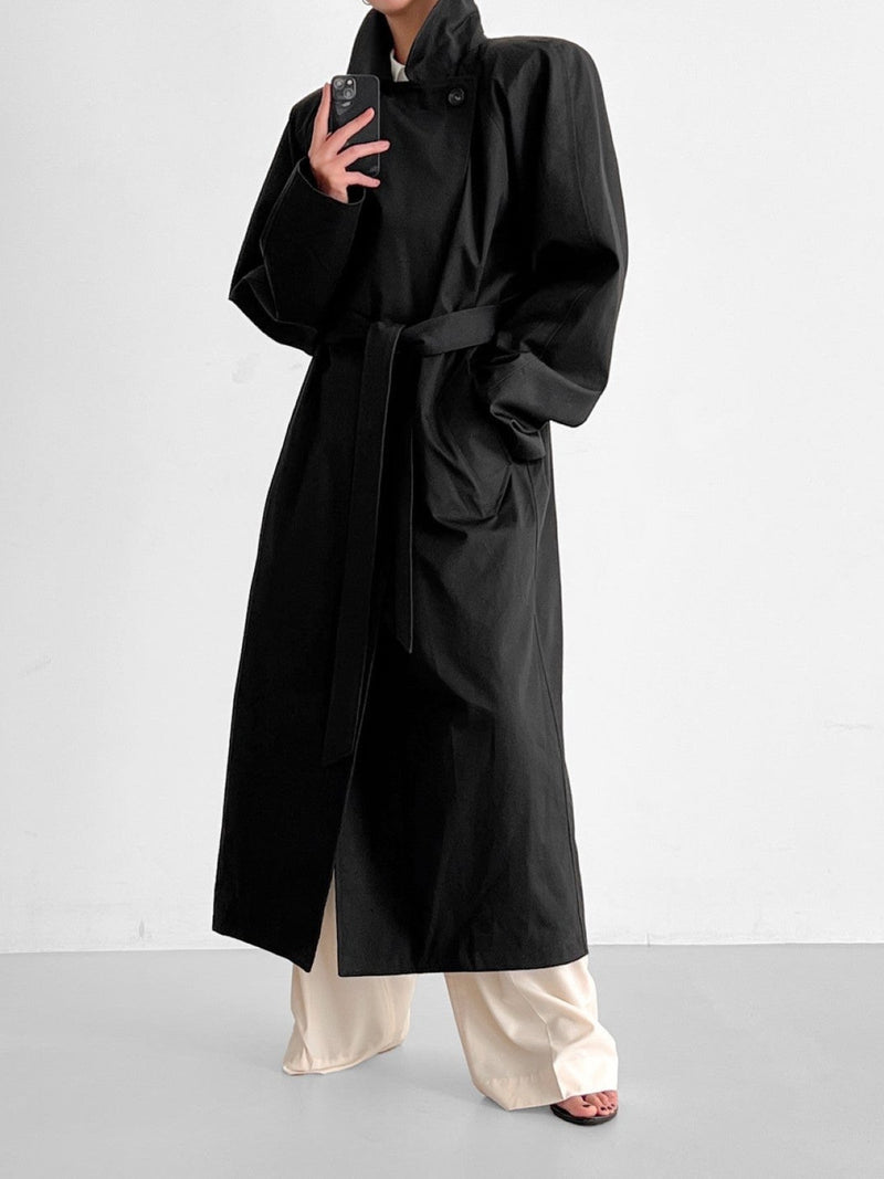 PADDED SHOULDER OVERSIZED COTTON TRENCH