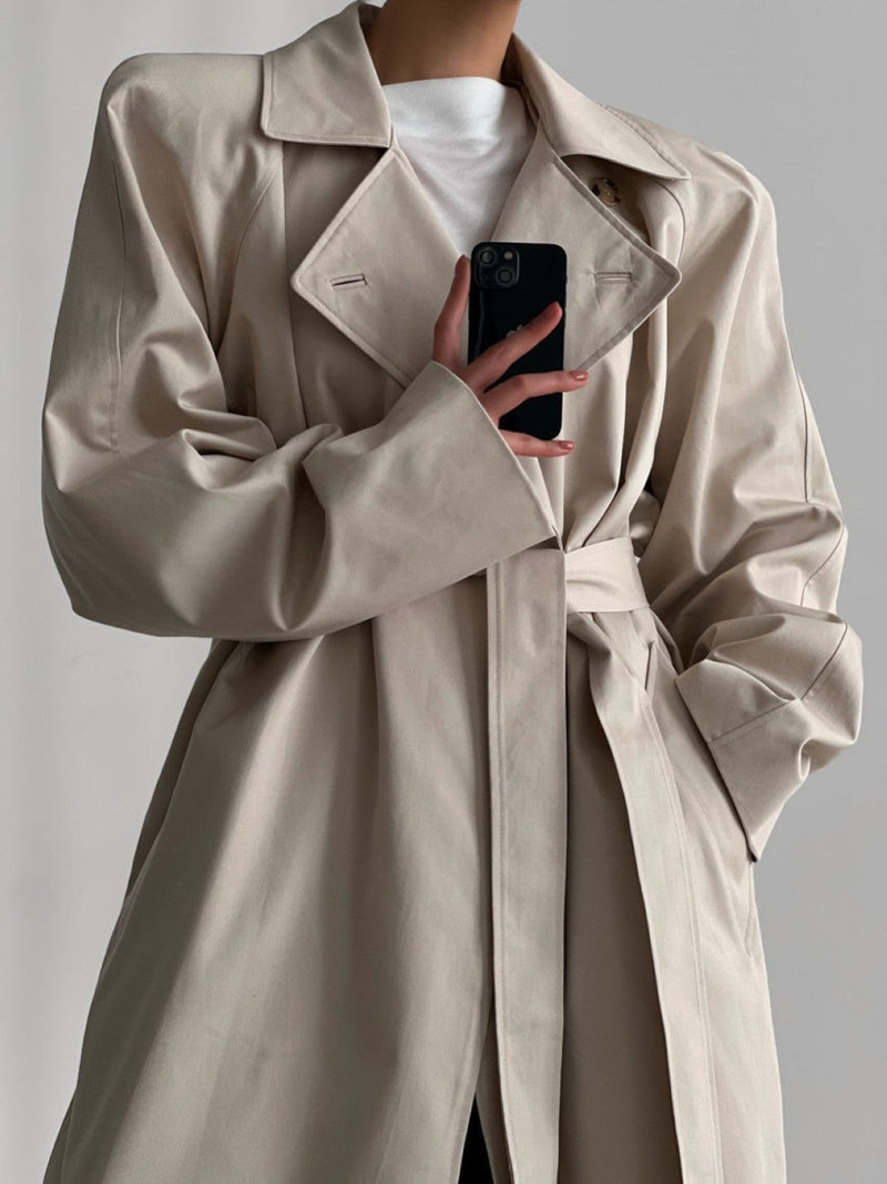 PADDED SHOULDER OVERSIZED COTTON TRENCH