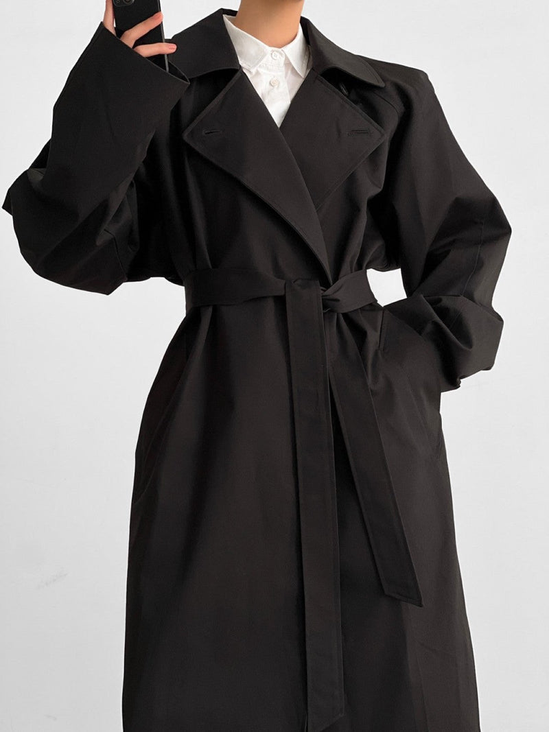 PADDED SHOULDER OVERSIZED COTTON TRENCH