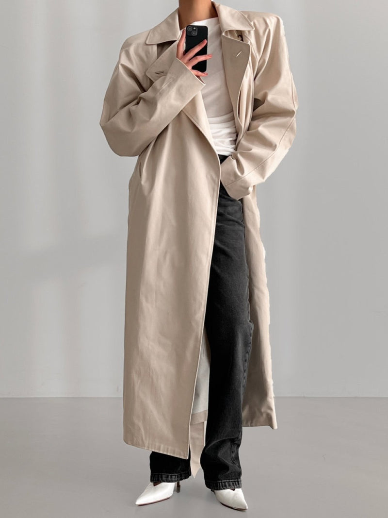 PADDED SHOULDER OVERSIZED COTTON TRENCH