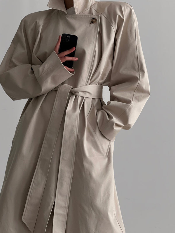PADDED SHOULDER OVERSIZED COTTON TRENCH