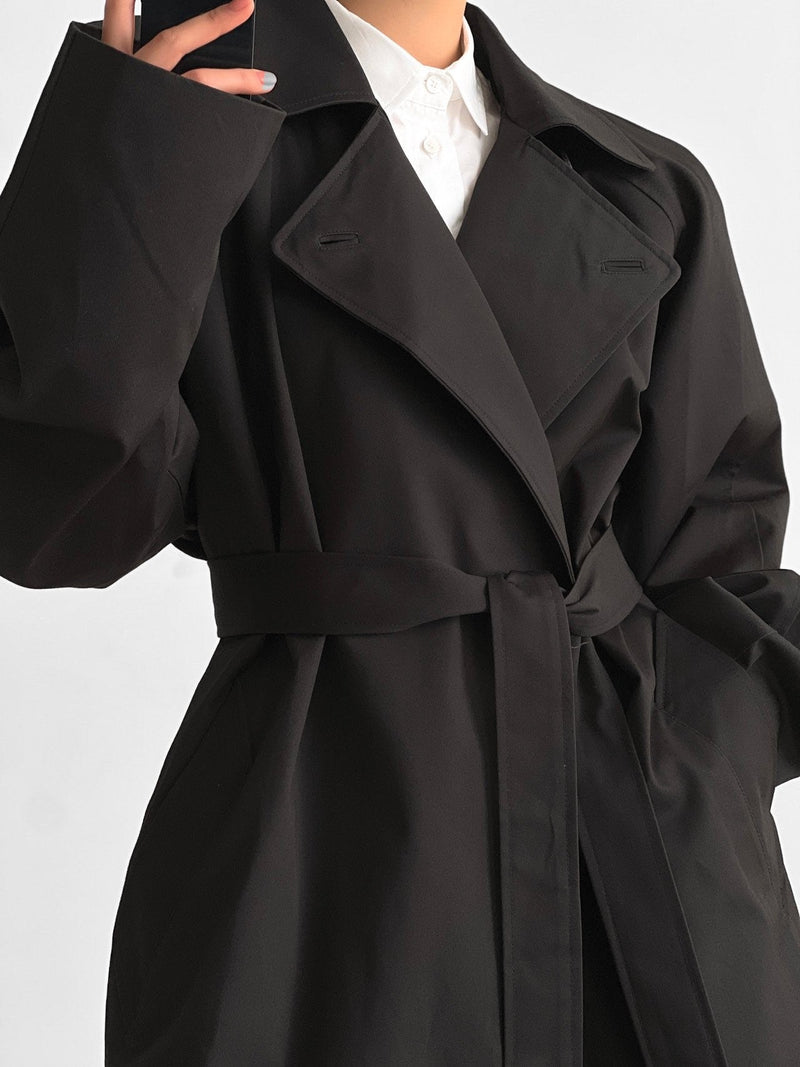 PADDED SHOULDER OVERSIZED COTTON TRENCH