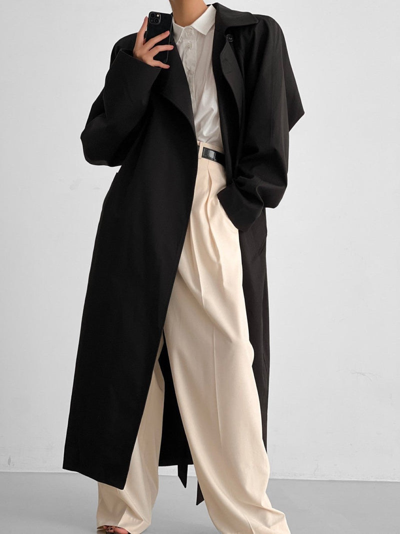 PADDED SHOULDER OVERSIZED COTTON TRENCH