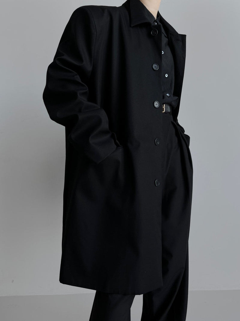 PADDED SHOULDER OVERSIZED GABERDINE COTTON COAT