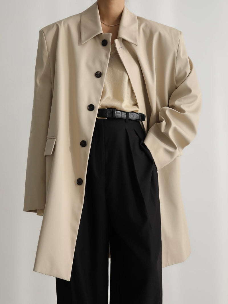 PADDED SHOULDER OVERSIZED GABERDINE COTTON COAT