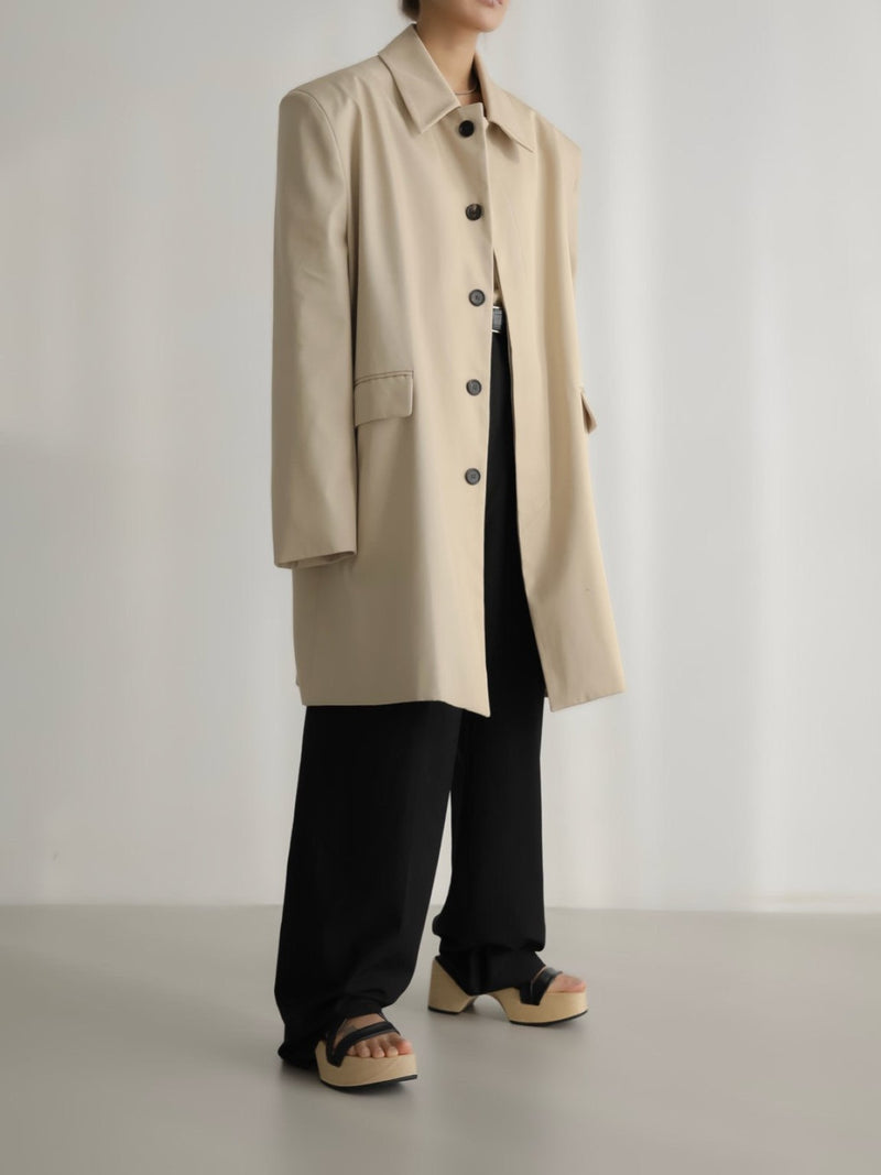 PADDED SHOULDER OVERSIZED GABERDINE COTTON COAT