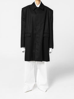 PADDED SHOULDER OVERSIZED GABERDINE COTTON COAT