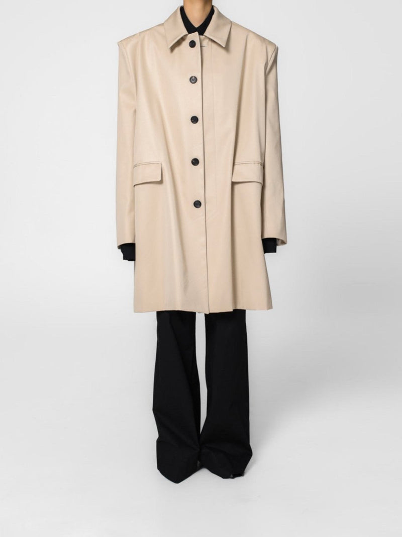 PADDED SHOULDER OVERSIZED GABERDINE COTTON COAT