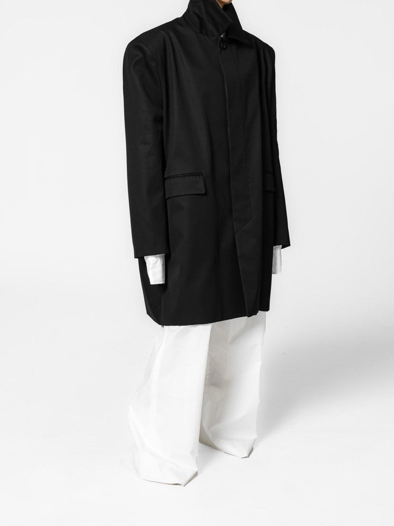 PADDED SHOULDER OVERSIZED GABERDINE COTTON COAT