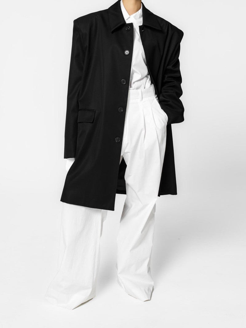 PADDED SHOULDER OVERSIZED GABERDINE COTTON COAT