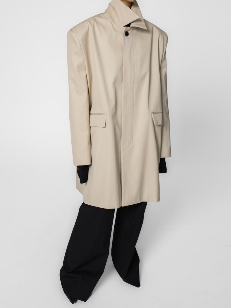 PADDED SHOULDER OVERSIZED GABERDINE COTTON COAT