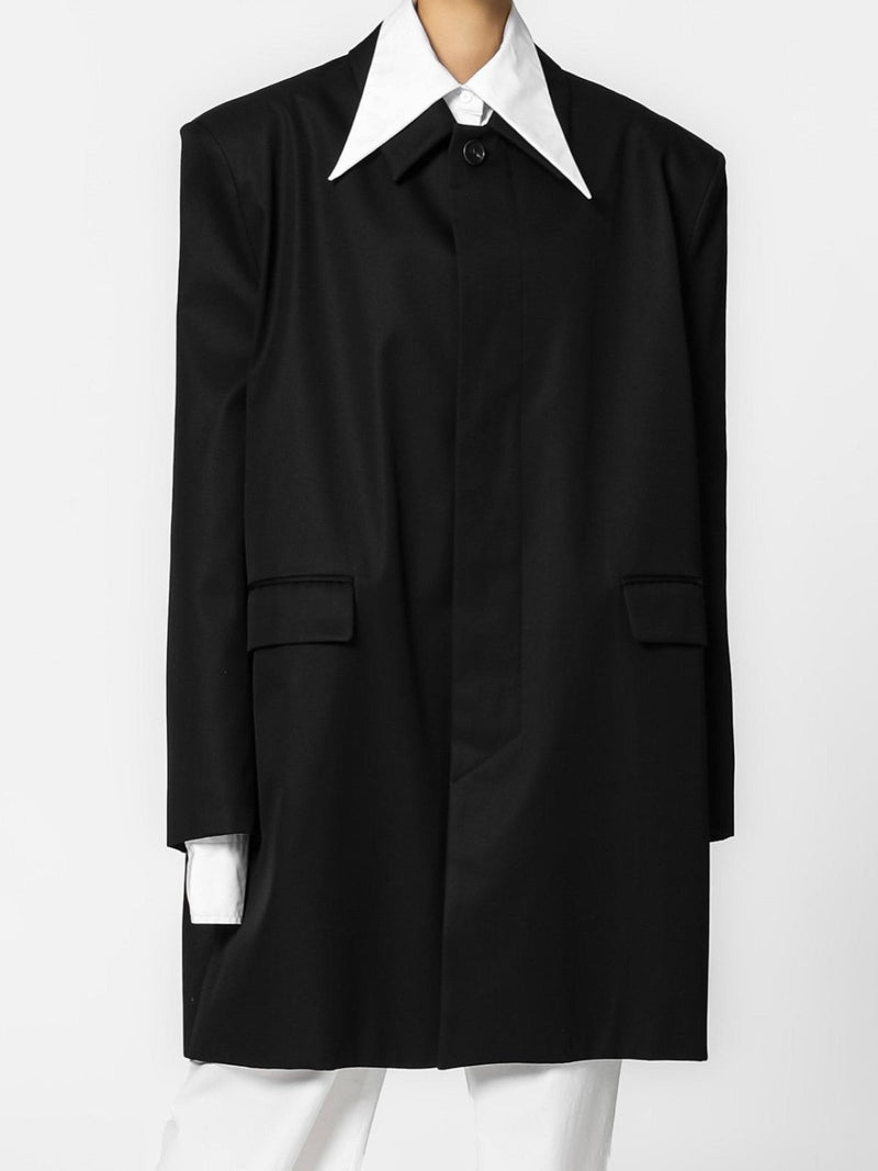 PADDED SHOULDER OVERSIZED GABERDINE COTTON COAT