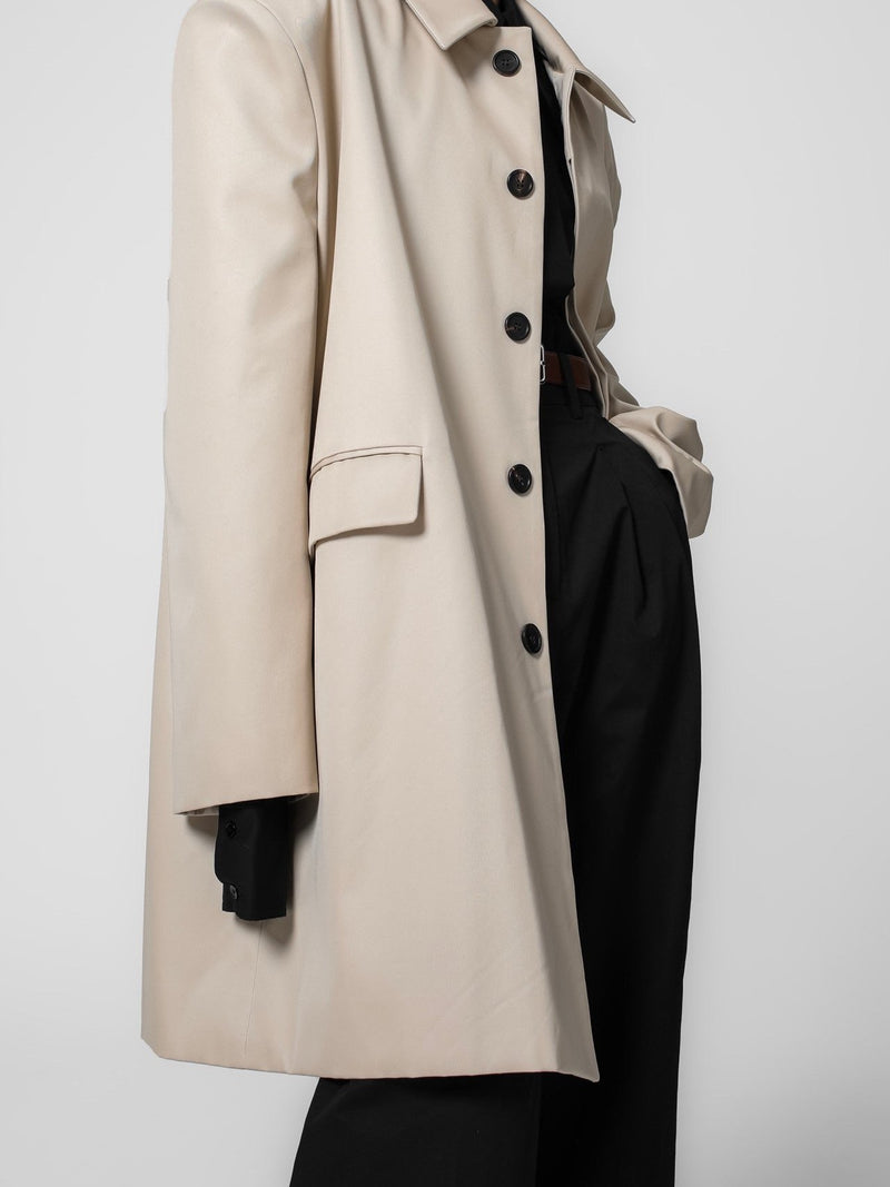 PADDED SHOULDER OVERSIZED GABERDINE COTTON COAT