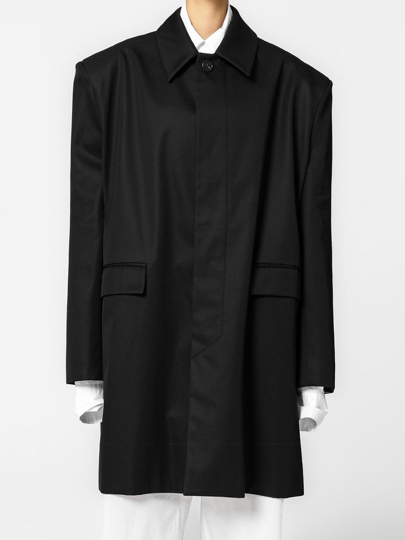 PADDED SHOULDER OVERSIZED GABERDINE COTTON COAT