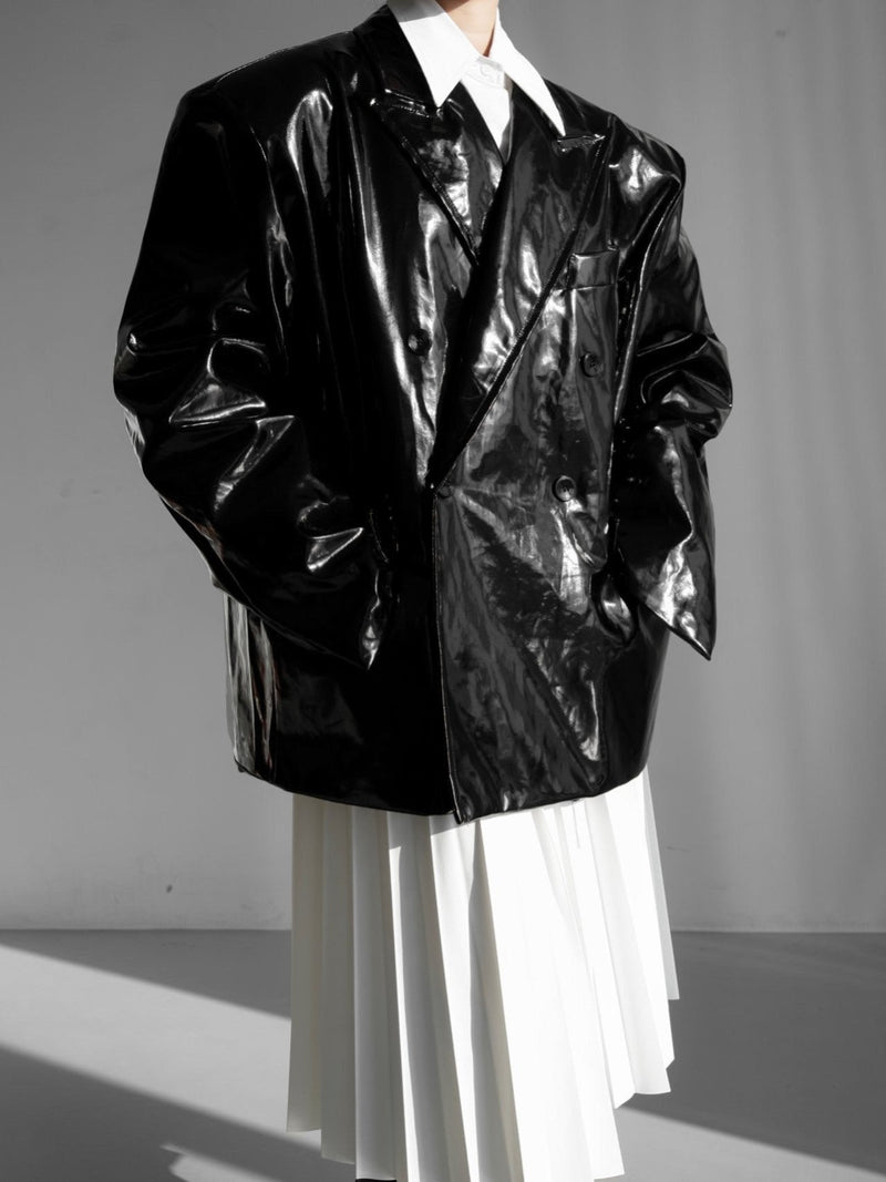 PATENT LEATHER OVERSIZED DOUBLE BREASTED BLAZER