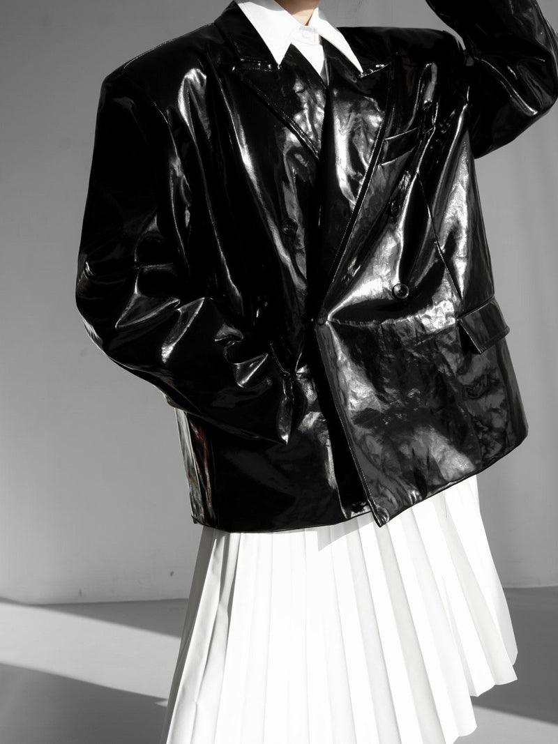 PATENT LEATHER OVERSIZED DOUBLE BREASTED BLAZER