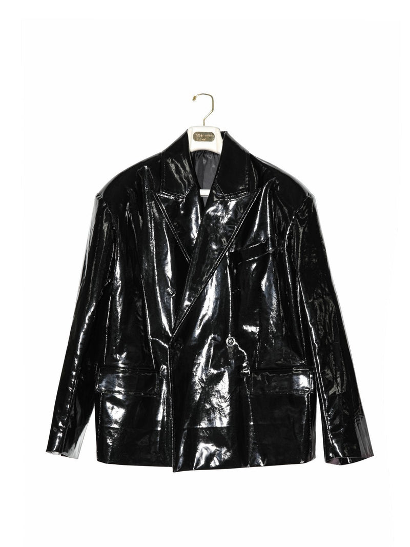 PATENT LEATHER OVERSIZED DOUBLE BREASTED BLAZER