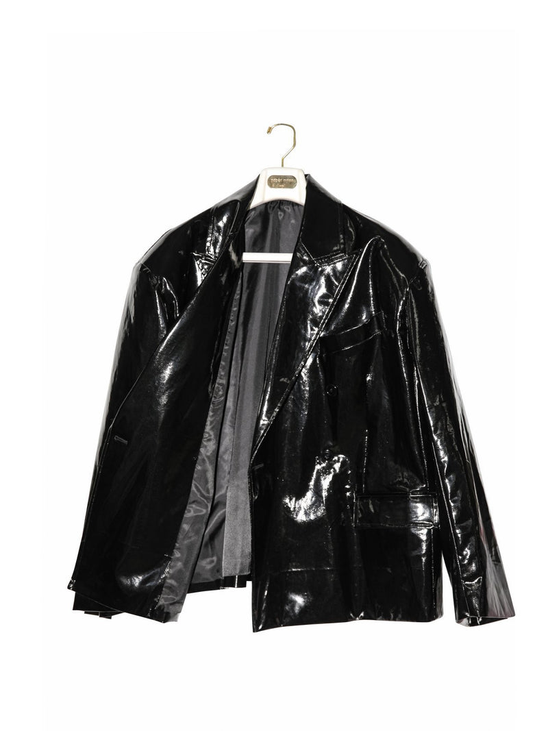 PATENT LEATHER OVERSIZED DOUBLE BREASTED BLAZER