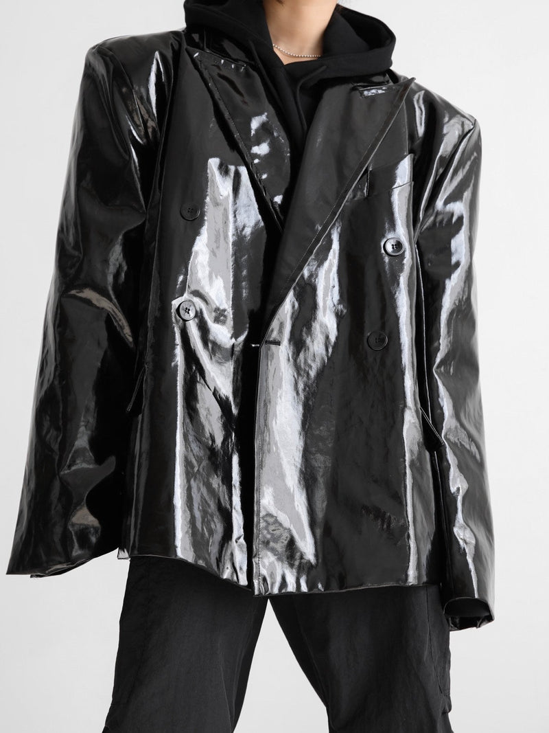 PATENT LEATHER OVERSIZED DOUBLE BREASTED BLAZER