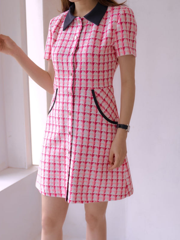 PATTERNED COLLARED A-LINE DRESS