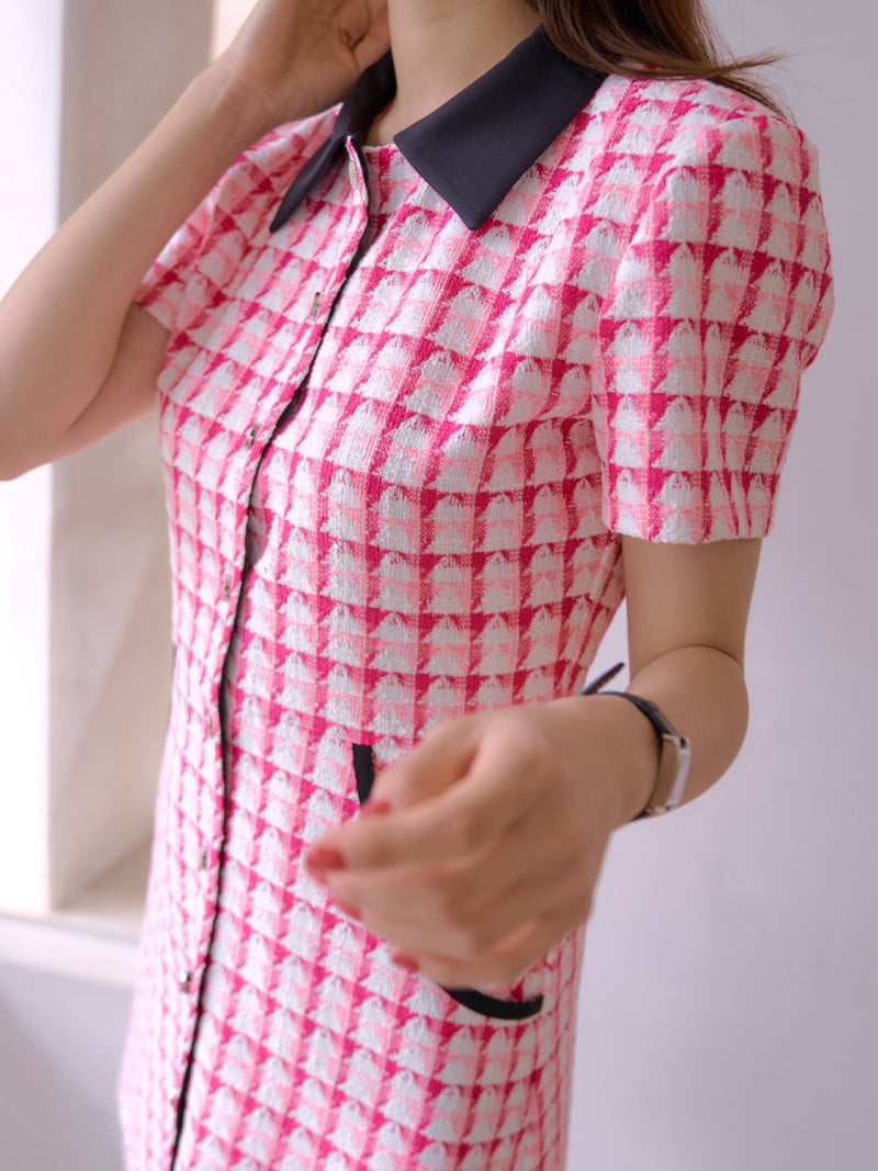 PATTERNED COLLARED A-LINE DRESS