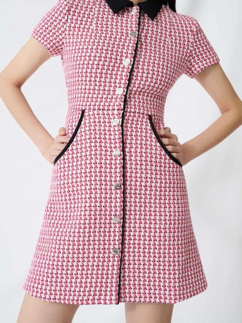 PATTERNED COLLARED A-LINE DRESS