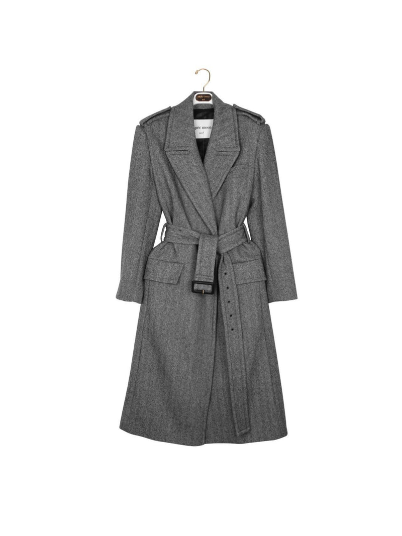 PEAKED LAPEL HERRINGBONE MAXI COAT