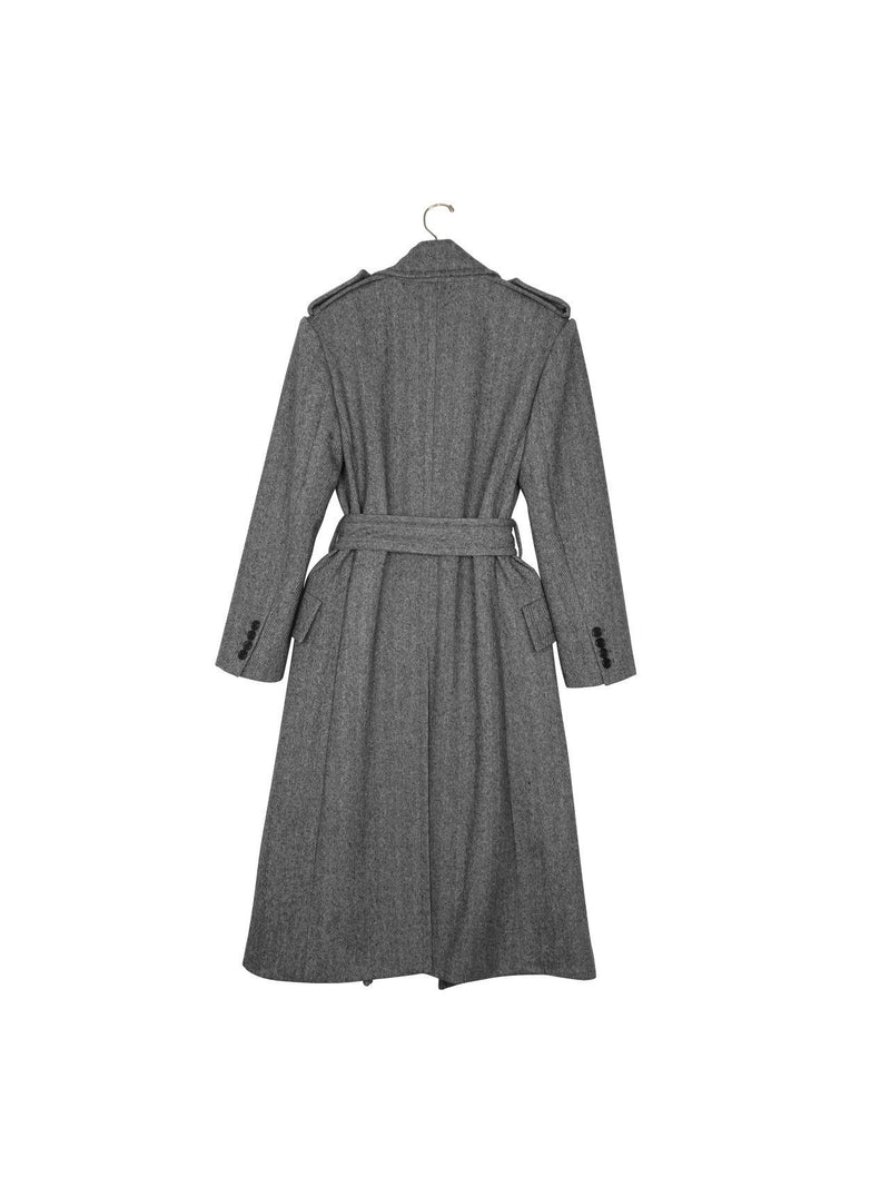 PEAKED LAPEL HERRINGBONE MAXI COAT