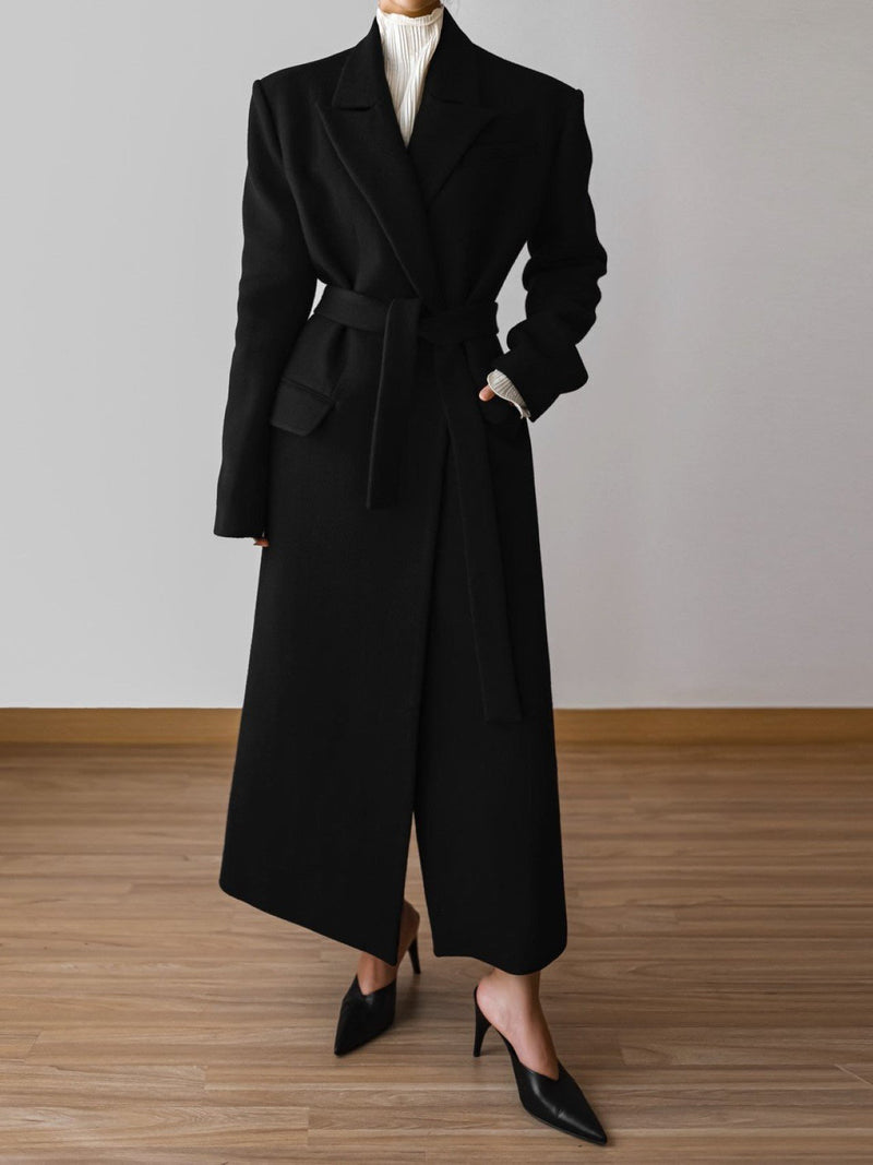 PEAKED LAPEL HERRINGBONE MAXI COAT